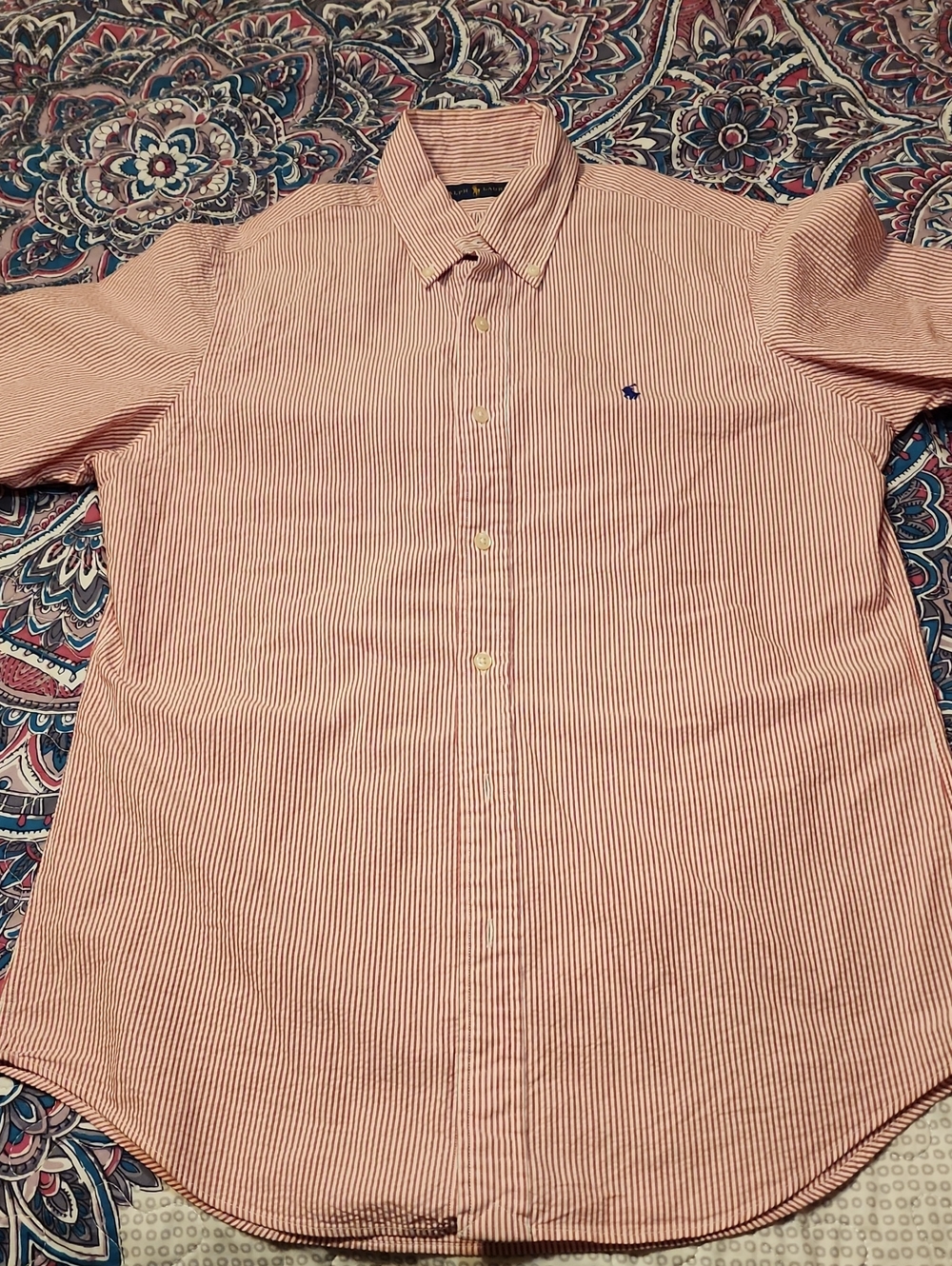Ralph Lauren Red & White Striped Button-Down Shirt With Blue Pony